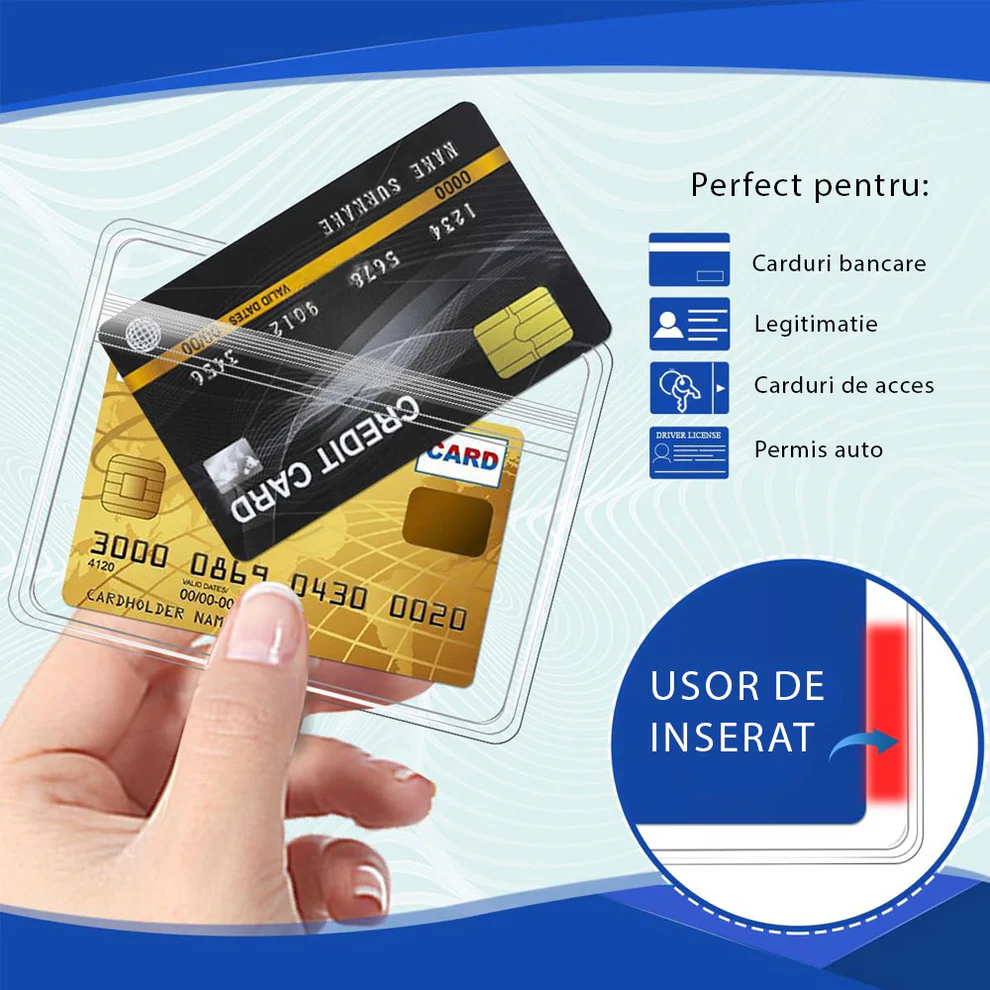 Suport legitimație vertical – transparent și rezistent, ideal pentru birou